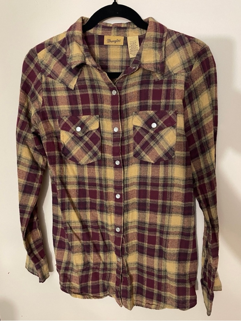 Wrangler Pearl Snap Maroon and Mustard